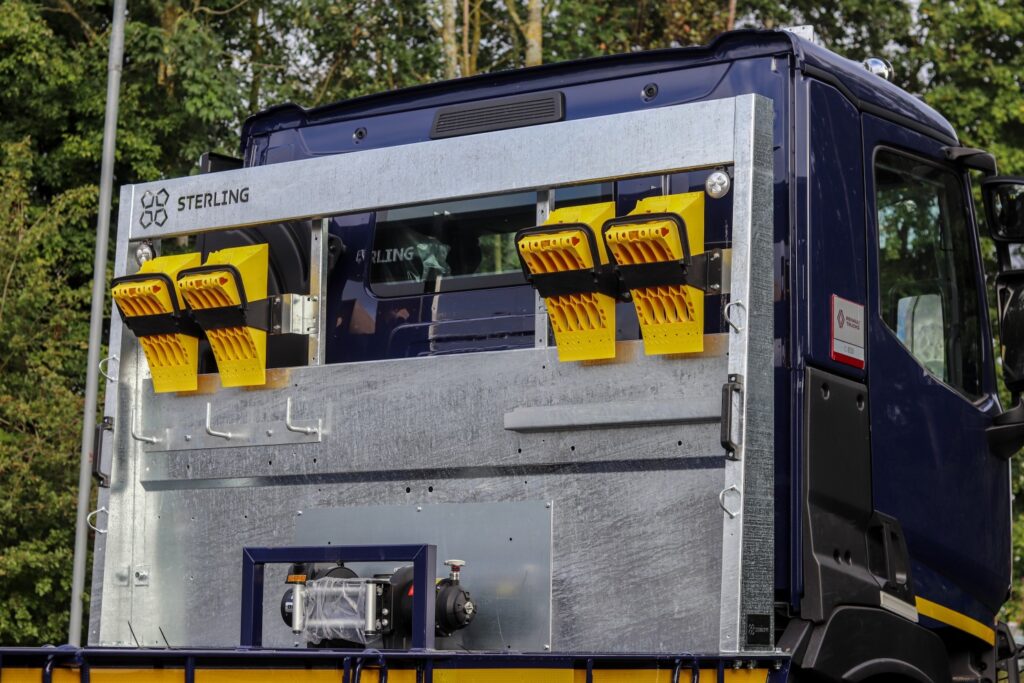 Sterling offers numerous wheel chock stowage options...