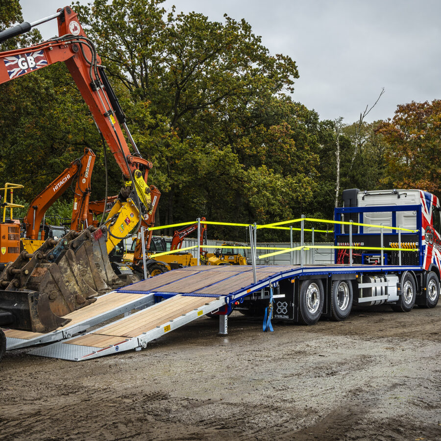 Norwich based GB Digger Hire, loading an excavator onto their beavertail truck